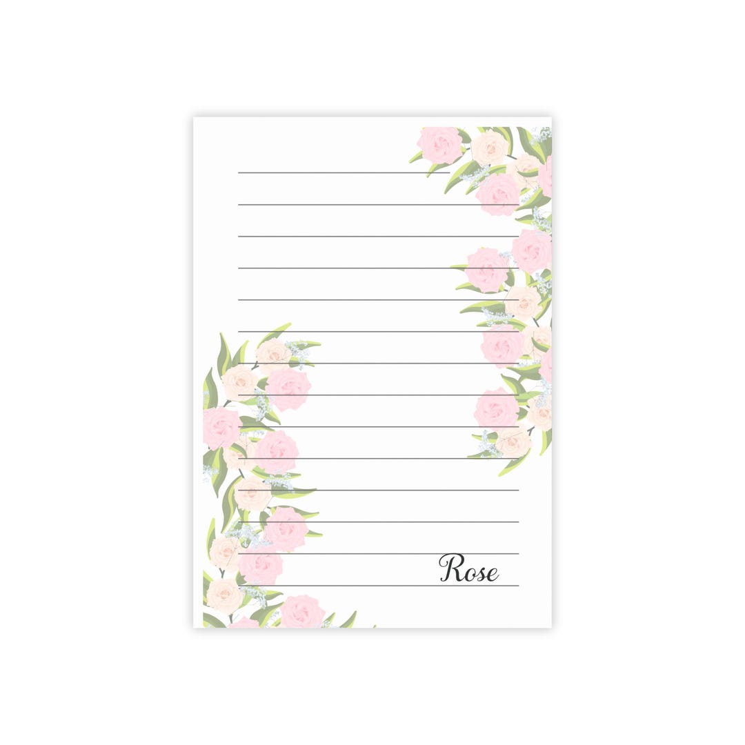 Personalized Rose Lined Paper Notepad - Etsy