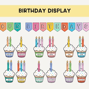 Editable Birthday Display Bulletin Board, Birthday Cupcake Board Classroom Decor, Student Birthday Chart