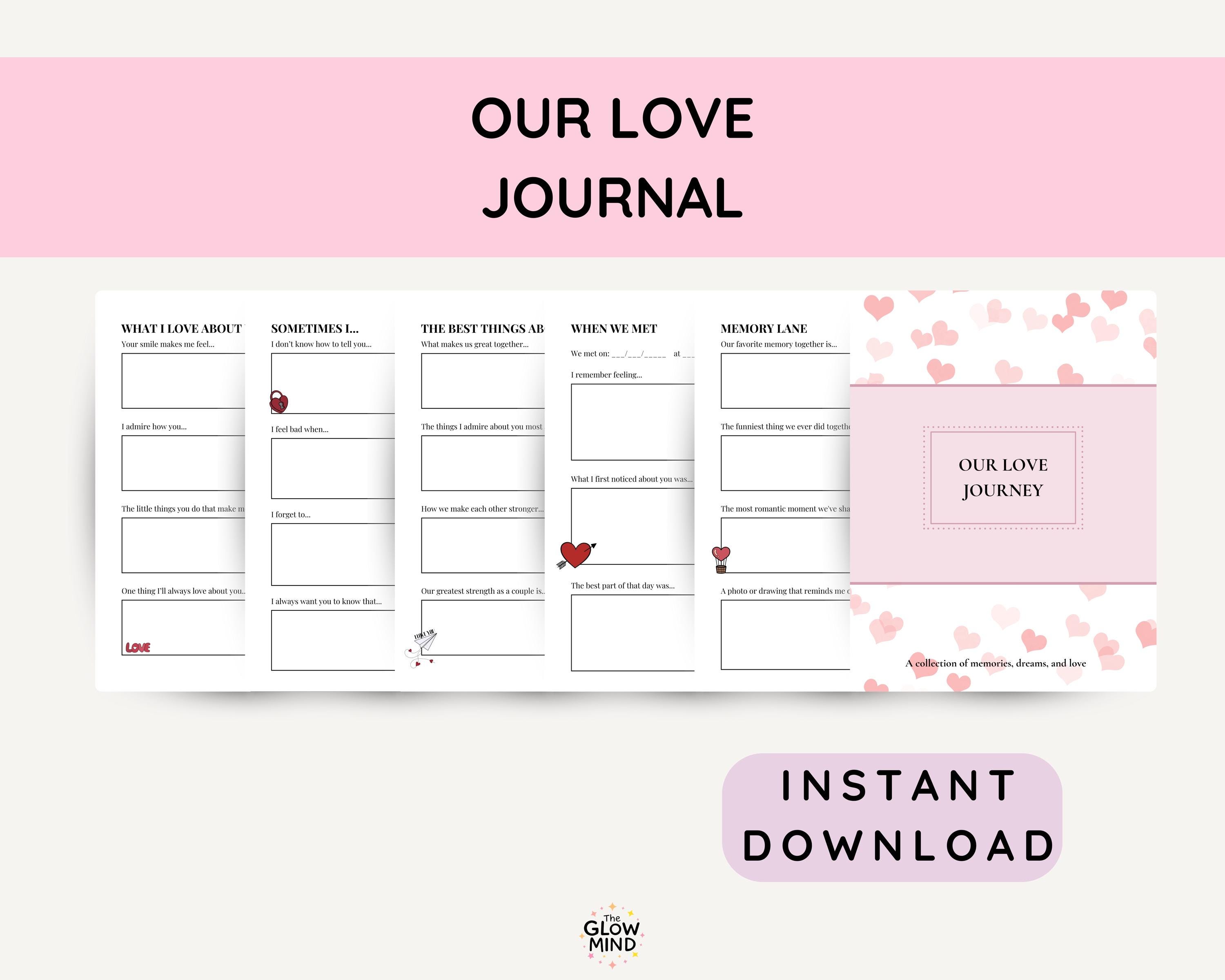 Printable Couples Love Journal, Romantic Gift for Anniversary or Valentine's Day, Romantic Gift for Him or Her, Digital Relationship Journal
