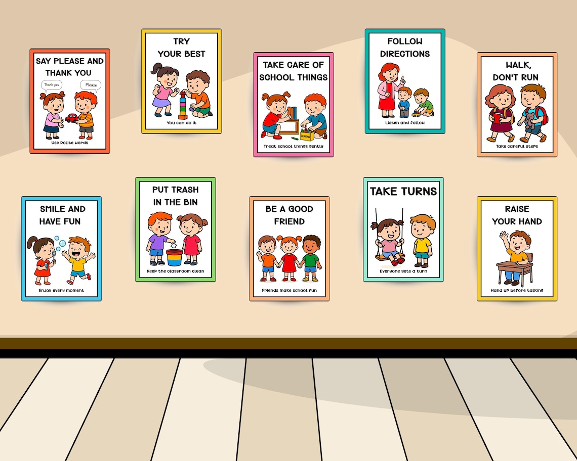 Classroom Rules Posters, Bright & Positive Behavior Charts, Colorful ...