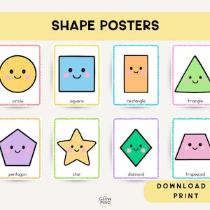 Classroom Shapes Poster: 12 Colorful Shapes for Kids (Printable Digital Download