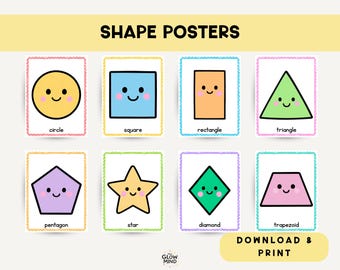 Classroom Shapes Poster: 12 Colorful Shapes for Kids (Printable Digital Download