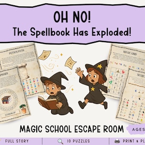 Magic School Escape Room Game for Kids, Magic School Spellbook Puzzle Game, Wizard Puzzle Adventure, Halloween or Birthday Fun, No Prep Game