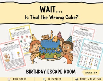 Birthday Cake Mystery Escape Room Game for Kids (PDF)