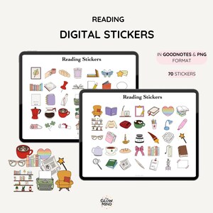 Book Lover Stickers: 70 Reading Journal PNG for GoodNotes (Digital Download)
