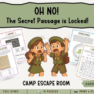 Escape Room in campeggio: avventura rompicapo con passaggio segreto (schema PDF)