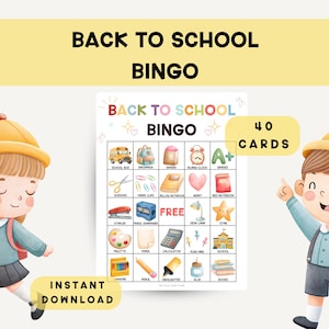 Back to School Bingo, First Day of School Bingo, Back to School Activity, School Themed Bingo Cards PDF, Printable Classroom Bingo Cards