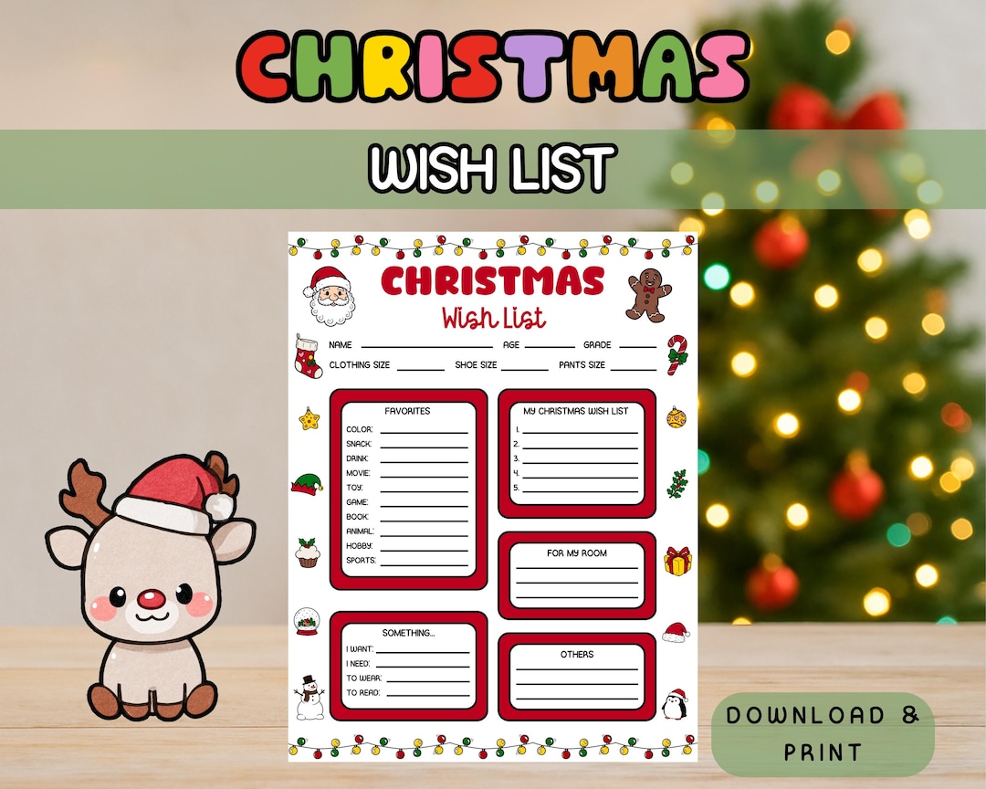 Christmas Wish List Printable for Kids, Fillable Christmas Favorites ...