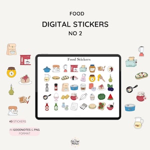 Essential Food Stickers for Digital Planners, Meal Planning Stickers, Pre-Cropped GoodNotes Food Stickers, Organize Meals with Food Stickers