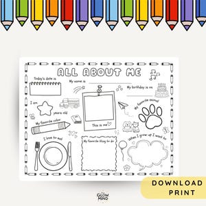 All About Me Back to School, All About Me Worksheet, First Day of School Keepsake, Printable Activity Page for Preschool & Kindergarten