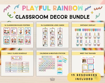 Rainbow Classroom Decor Bundle: Teacher Printables (PDF)