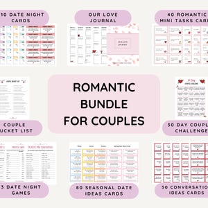 Pacote de relacionamento para casais, 8 atividades de relacionamento para impressão, cartões para encontros românticos e iniciadores de conversas, kit de conexão para casais
