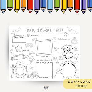All About Me Printable Activity Coloring Page, First Day of School Activity, All About Me Activity Sheet for Preschool & Kindergarten