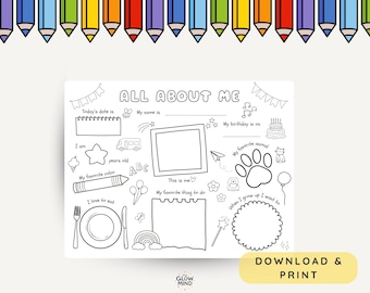 印刷可能なアクティビティシート「私について」：新学期の塗り絵（PDFダウンロード）