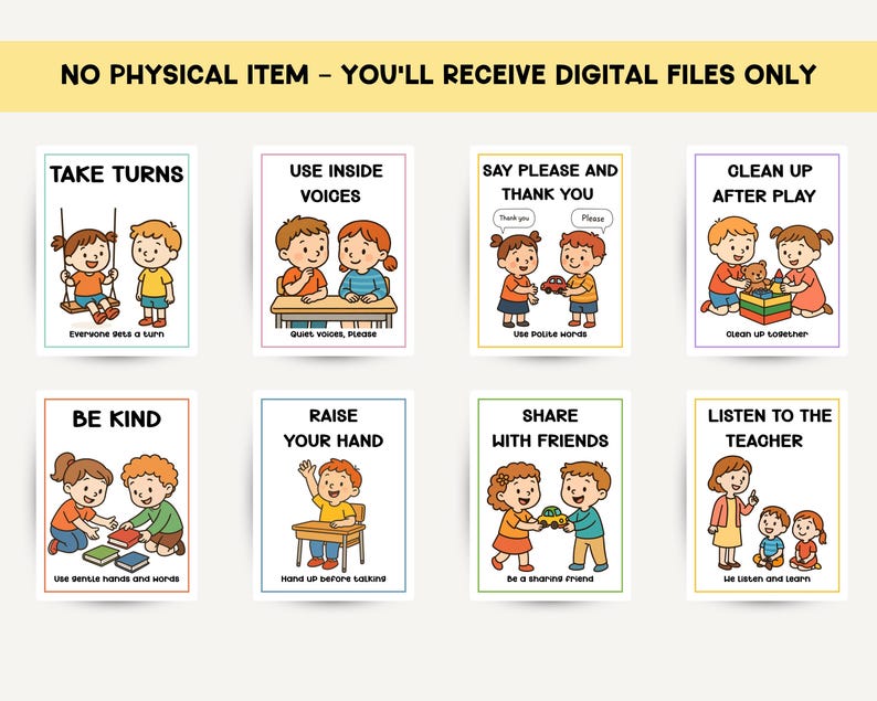 Classroom Rules Posters: Bright & Positive Signs (printable PDF ...
