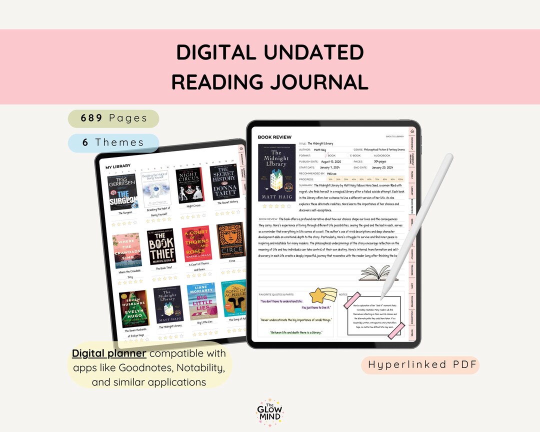 Digital Reading Journal: Book Review Tracker for Goodnotes (PDF) - Etsy