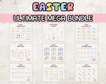 Pacchetto di giochi di Pasqua – 20 giochi stampabili per feste di bambini (download digitale)