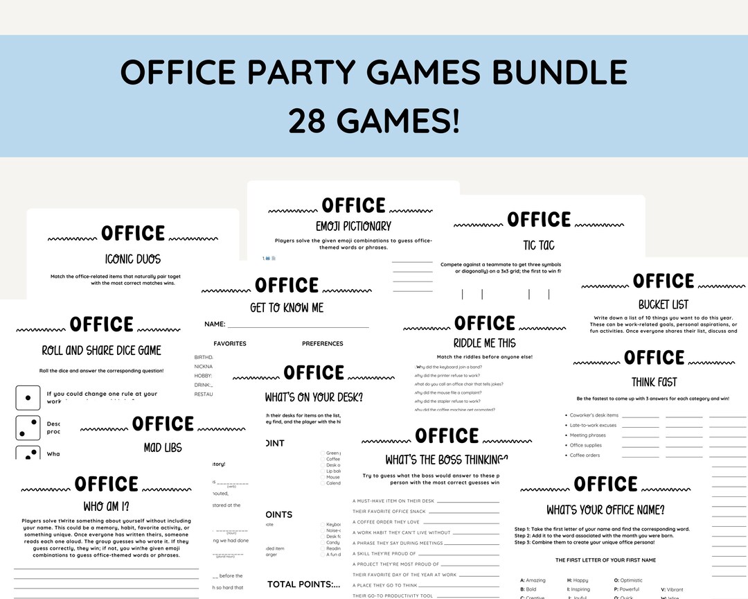Printable Team Building Activities, Office Party Game Pack, Happy Hour ...