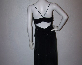 1990s Long Black Sparkle Cocktail Dress Size Medium by Jodi Kristopher Party Formal Revealing Gown New Years Eve Holiday Formal Sexy Ruched