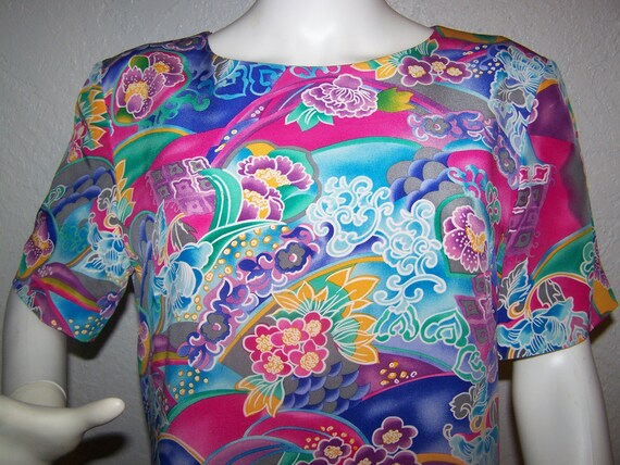 1990s Liz Claiborne Dress Size 8 Silk Colorful Pr… - image 3