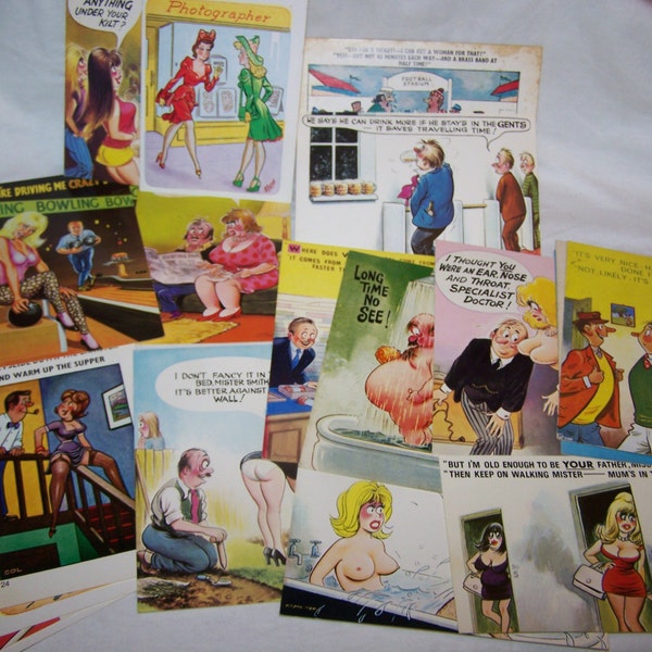 60s 70s Adult Humor Postcards Novelty British Bamforth England Sapphire Card Jester Comicard Collection Writing Ephemera Sex Mature Gift Odd