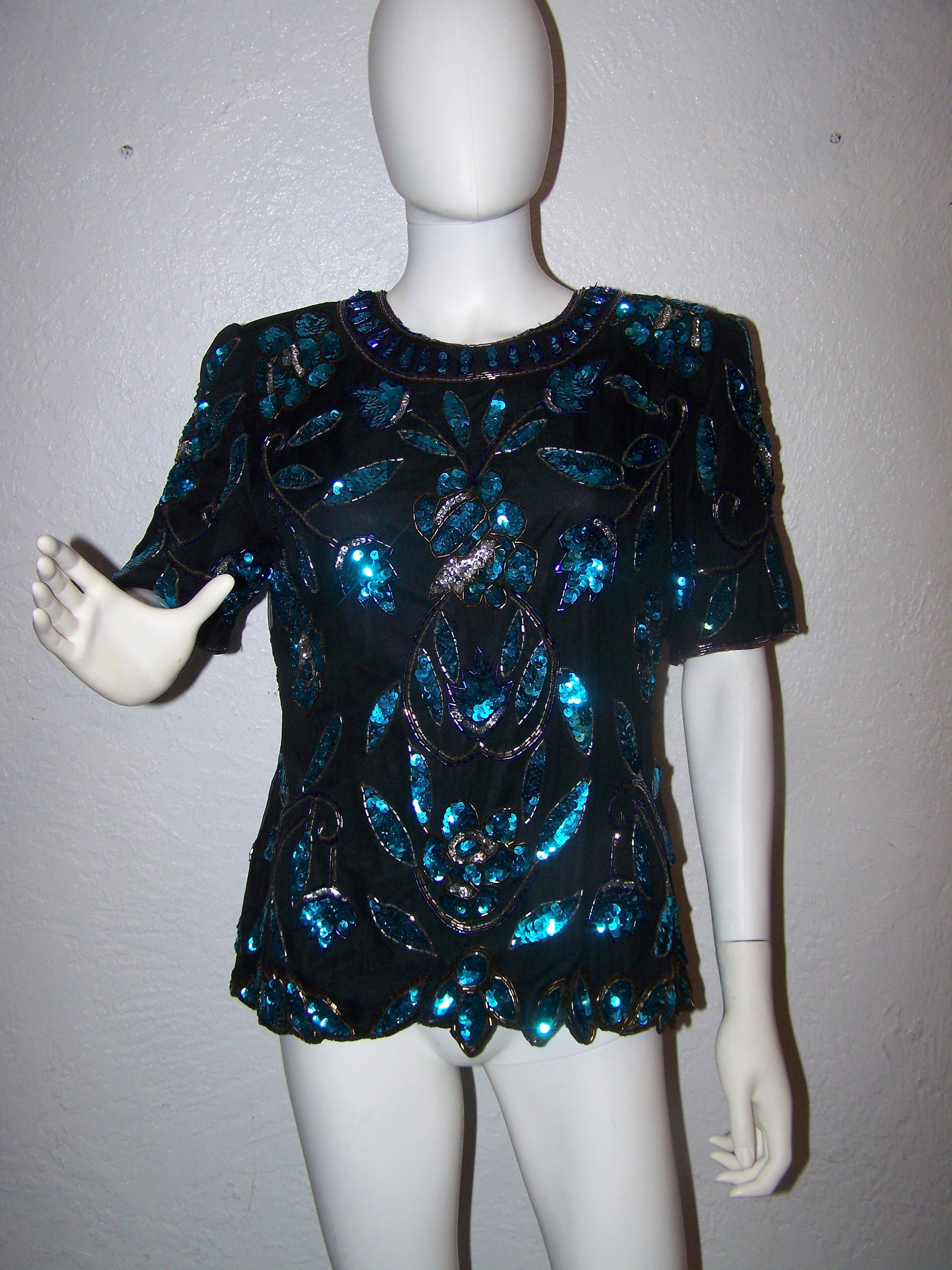 Stenay Sequin and Bead Floral Top Size ...
