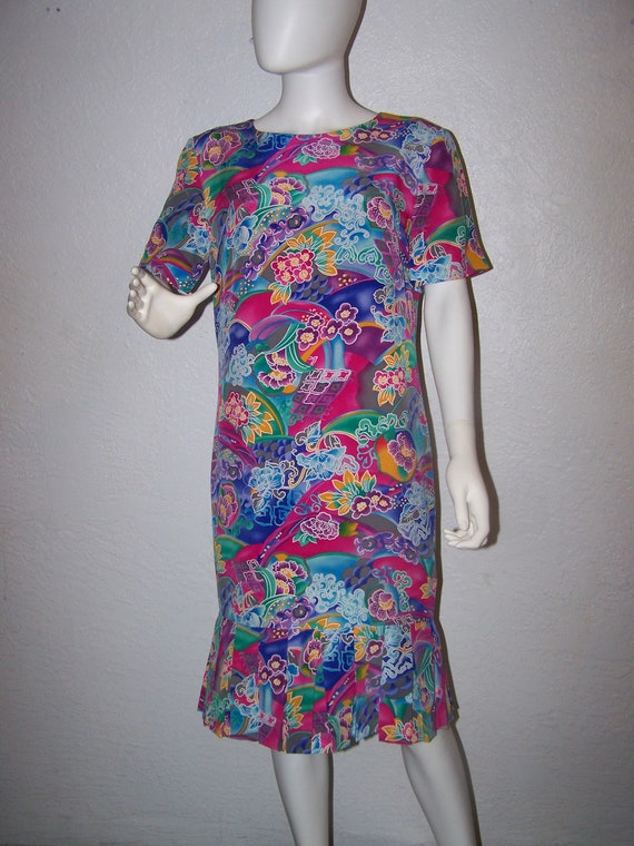 1990s Liz Claiborne Dress Size 8 Silk Colorful Pr… - image 1