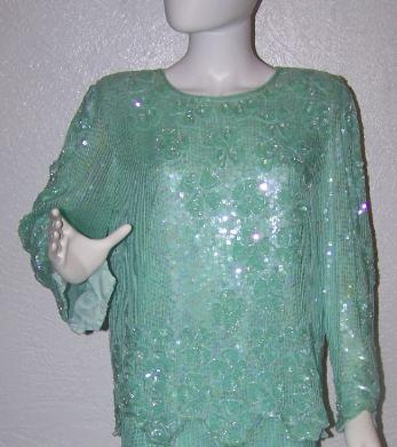 Sequin Top Blouse Mint Green Size 