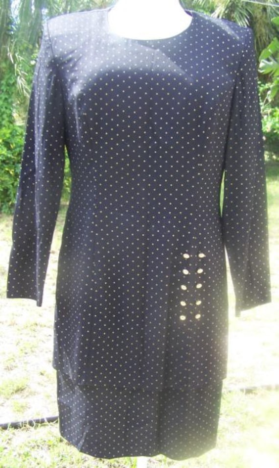 Navy and Gold Dress with Gold Buttons Size 10 Peti