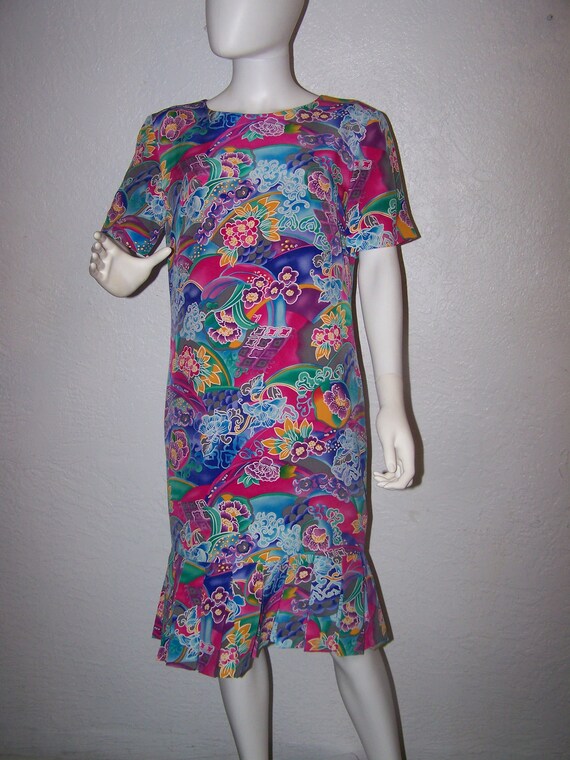 1990s Liz Claiborne Dress Size 8 Silk Colorful Pr… - image 2