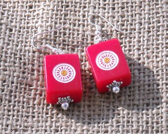 Mahjong Earrings - Red Mini Mahjong Earrings -  Mahjong Jewelry -  Free Shipping- Mahjong Gift - Mahjong Player Gift