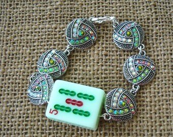 Spedizione gratuita - Bracciale con tessere di Mahjong verdi - Gioielli Mahjong - Regalo Mahjong