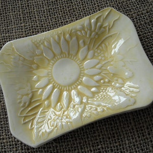 Ceramic Soap Dish - Sunflower Soap Dish - Bathroom Accessory - Handmade Ceramics - Ring Dish - Home Decor - Yellow Pottery
