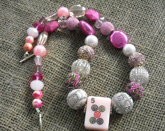 Pink Mahjong Necklace -  Mahjong Player Gift - Mahjong Jewelry - Mahjong Gift for Her - Mahjong Gift - Mahjong Tile Necklace