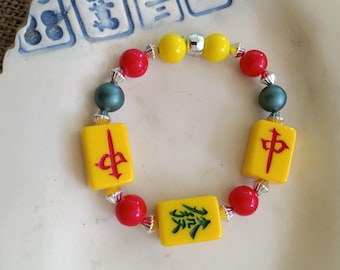 Mahjong Armband - Gelbe Drachen Mahjong Schmuck - Mahjong Geschenk