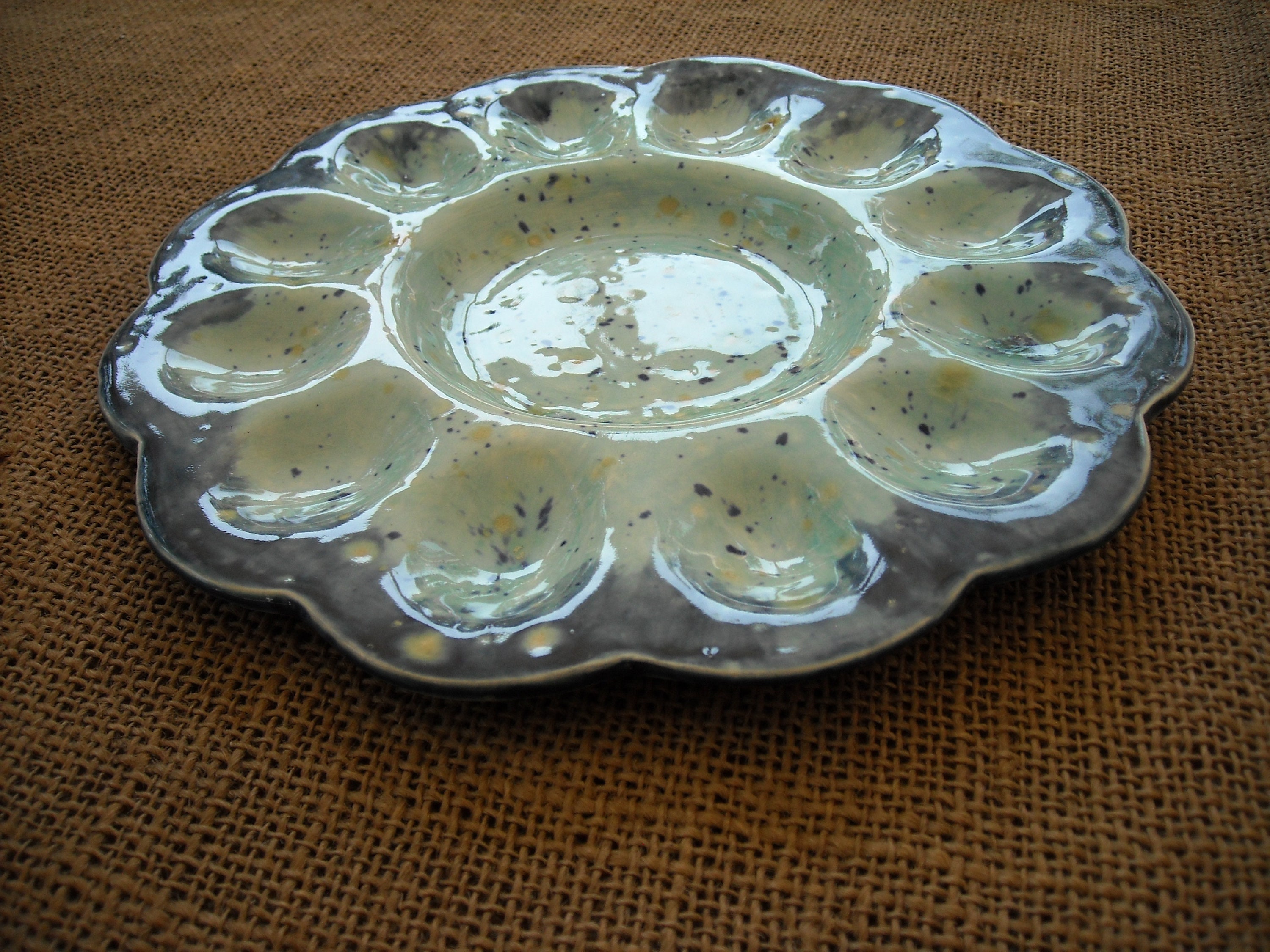 Ceramic Deviled Egg Plate Handmade Ceramic Egg Dish Blue Etsy