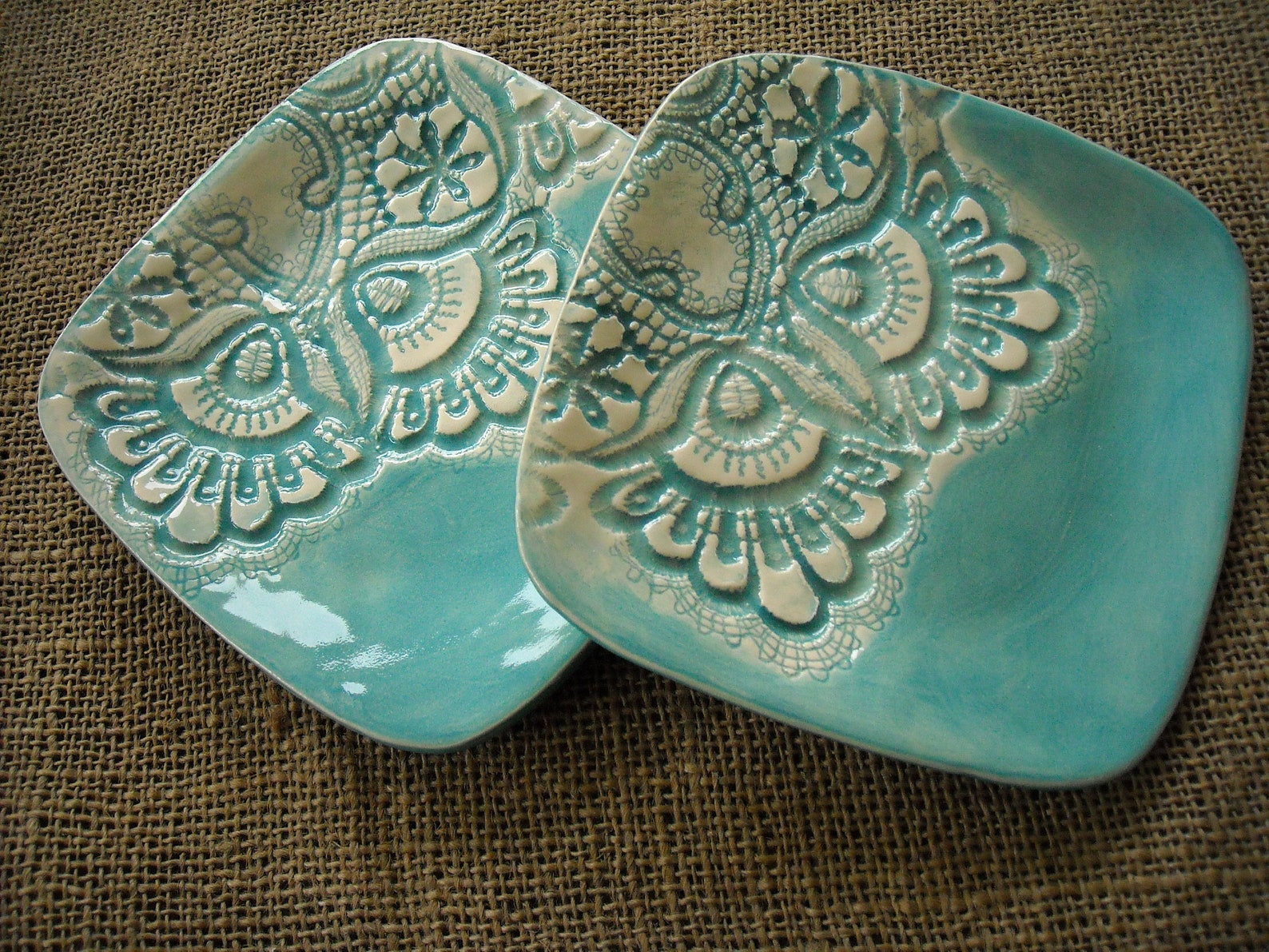 Lace Ceramic Dish Lacy Handmade Pottery Blue Handmade Etsy