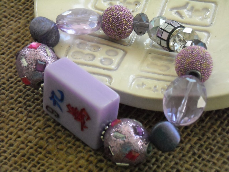 Chinese Bracelet Mahjong Jewelry Lavender Mahjong Bracelet Oriental Jewelry Jesse James Beaded Bracelet Holiday Gift