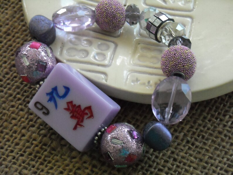 Chinese Bracelet Mahjong Jewelry Lavender Mahjong Bracelet Oriental Jewelry Jesse James Beaded Bracelet Holiday Gift