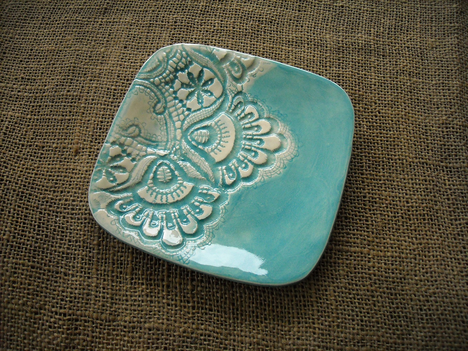 Lace Ceramic Dish Lacy Handmade Pottery Blue Handmade Etsy