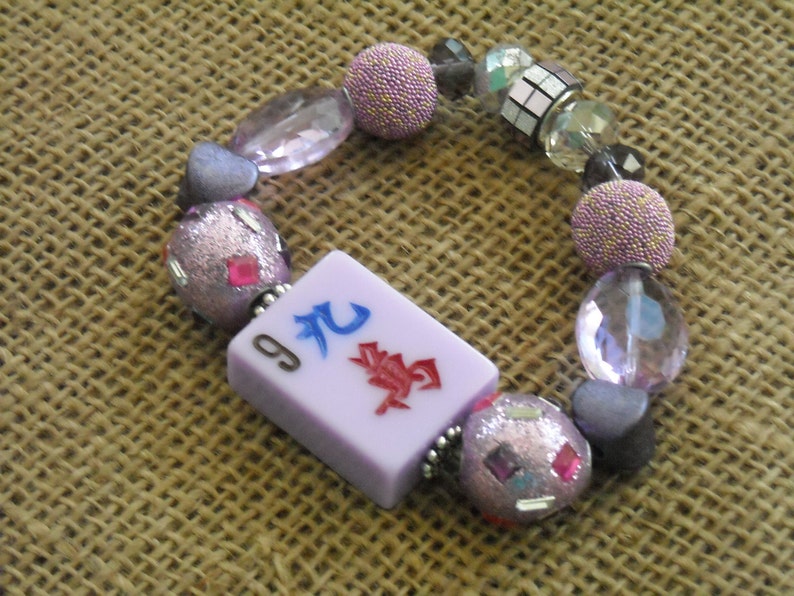 Chinese Bracelet Mahjong Jewelry Lavender Mahjong Bracelet Oriental Jewelry Jesse James Beaded Bracelet Holiday Gift