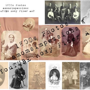 1800s Antique scrap book images Mini Real Photos, Collage Tear sheet digital Mini Junk Journal, French, Ephemera,