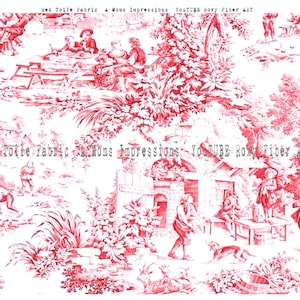 3 pages - Vintage Red Toile Fabric collage Tear sheet, Digital download file