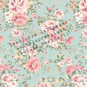 Teal Rose Wall Paper, Digital Collage, Junk Journal Download,Vintage