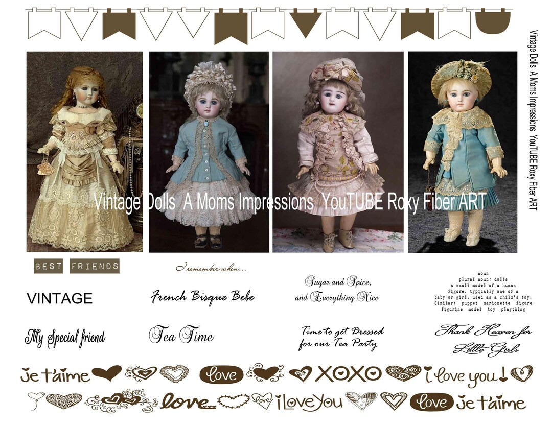 especial　Vintage　Art Doll　☆☆☆ Vintage Dolls Digital, French, Ephemera - Etsy 日本