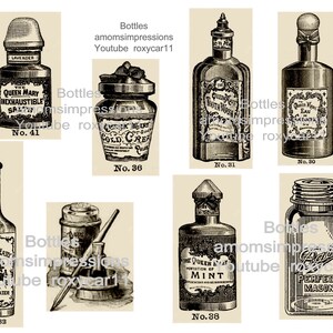 Vintage Bottles Digitals, image, collage, junk Journal, download, ephemera