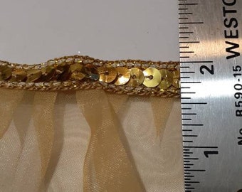 1 yard Gold Ruffed Sequin Organza Lace, trim