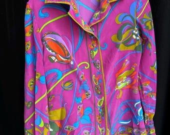EMILIO PUCCI ジオメトリック長袖　トップス　新品 Vintage Emilio Pucci Blue Psychedelic Swirl SILK 2 Piece Mock Neck