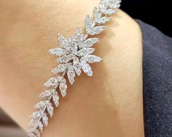Luxury 7.50 Carat Natural Diamond Bracelet in 14K Gold | F Color SI1 Clarity | Elegant Floral Design | NESSHA JEWELRY
