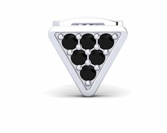 14K White Gold Men's Earring with Natural Black Diamonds – Triangle Stud, Genuine Diamond Minimalist Jewelry